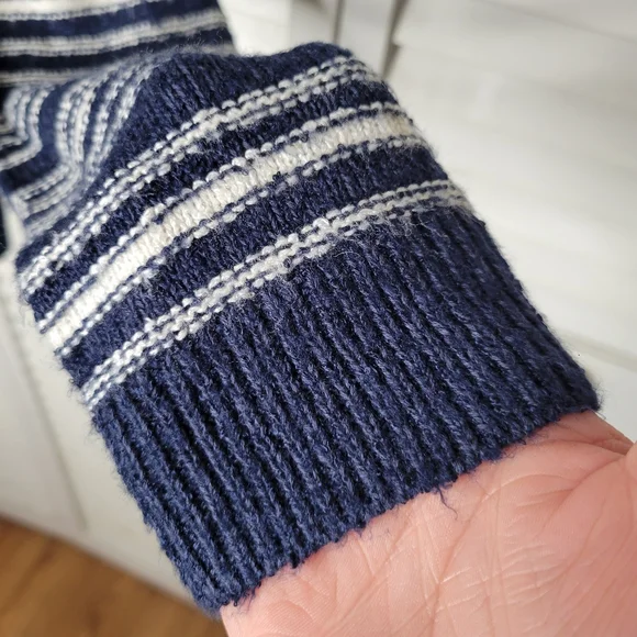 Lilla P Stripe Terry Henley Pullover Sweater Blue/Cream MEDIUM & LARGE NWT - Picture 5 of 12